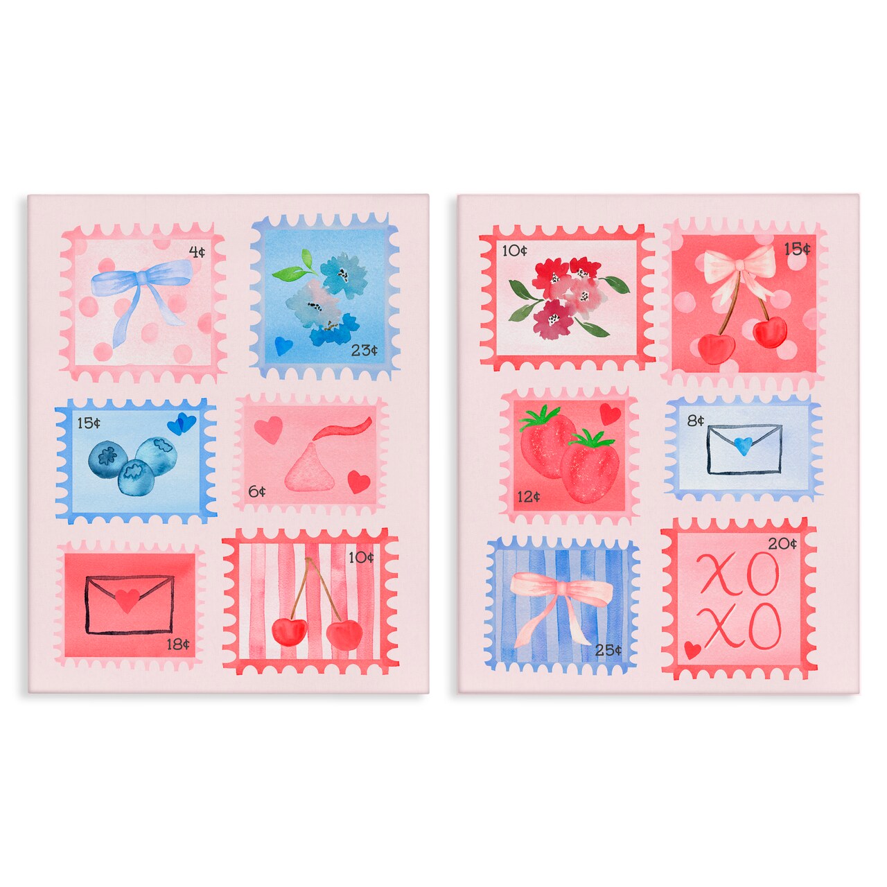 Stupell Industries Adorable Stamps Blue and Pink 2pc Canvas Set, design by Nina Jacobs
